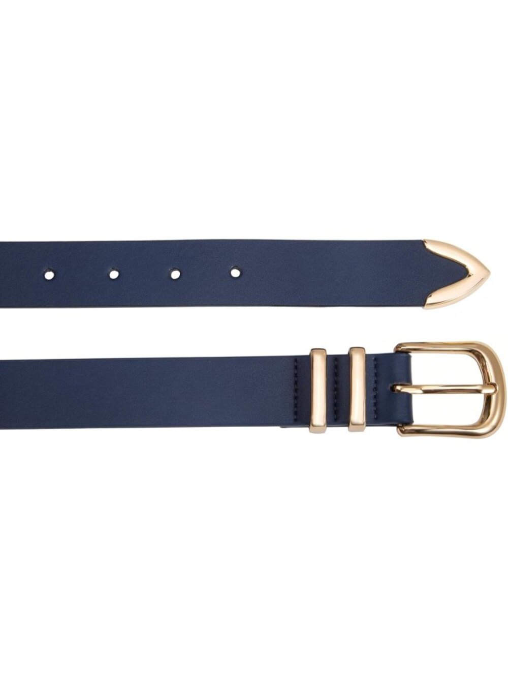 Women's Blue Leather Belt For Jeans Dresses Pants Fashion With Gold Buckle - Picture 7 of 7